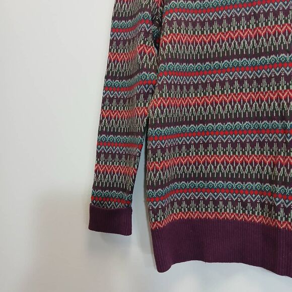 Ll bean womens medium turtleneck sweater cotton cashmere purple fairisle tunic - Picture 4 of 9